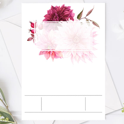 Burgundy Dahlia Bröllopsinbjudan – Modernt blommigt kort – BR002