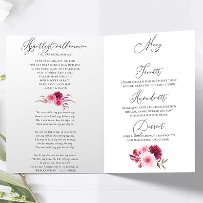 Festprogram litet, till bröllop – Burgundy Dahlia – Tryckt programkort 12,7x17,7 cm BR002