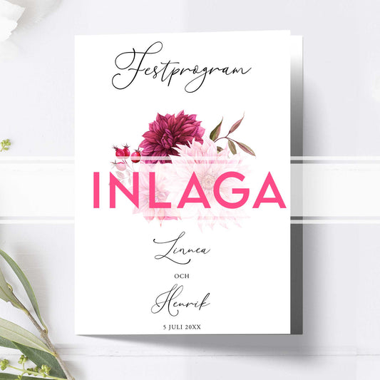 Inlaga till litet festprogram – Burgundy Dahlia – Extra sidor till litet bröllopsprogram 12,7x17,7 cm BR002