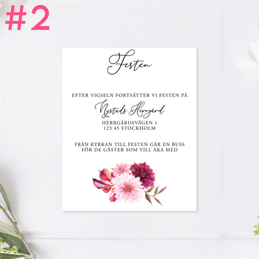 BR002-2 - Festinformation - Burgundy Dahlia - Tryckt bröllopskort
