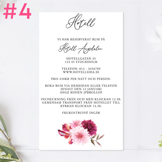 BR002-4 - Boendeinformation - Burgundy Dahlia - Tryckt bröllopskort