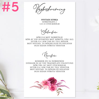 BR002-5 - Vägbeskrivning - Burgundy Dahlia - Tryckt bröllopskort