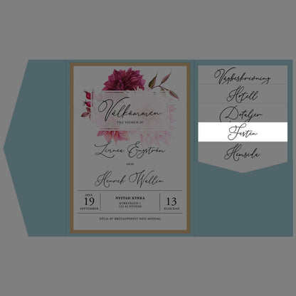 BR002-2 - Festinformation - Burgundy Dahlia - Tryckt bröllopskort