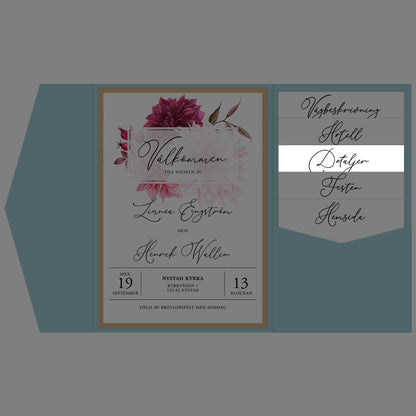 BR002-3 - Informationskort - Burgundy Dahlia - Tryckt bröllopskort