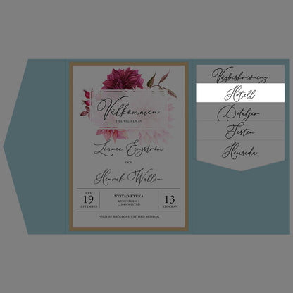 BR002-4 - Boendeinformation - Burgundy Dahlia - Tryckt bröllopskort