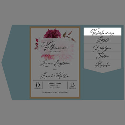 BR002-5 - Vägbeskrivning - Burgundy Dahlia - Tryckt bröllopskort