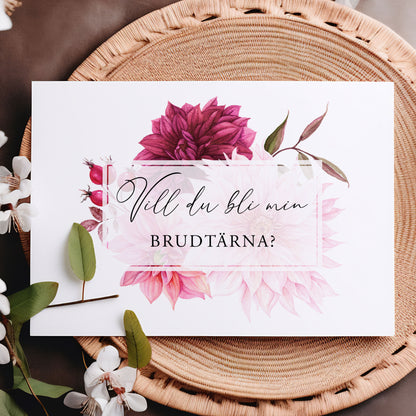 Vill du bli-kort – Burgundy Dahlia – A6 Tryckt fråga till brudfölje BR002