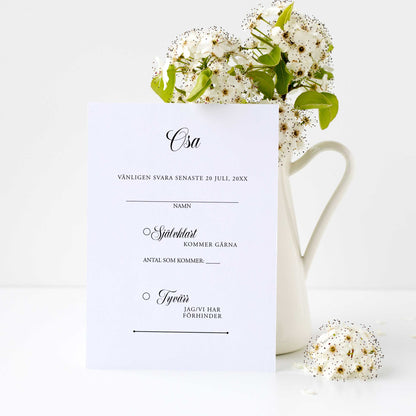 OSA-kort med kuvert (8 färger) – A6 Klassisk svartvit Formellt – Bröllopskort BR003