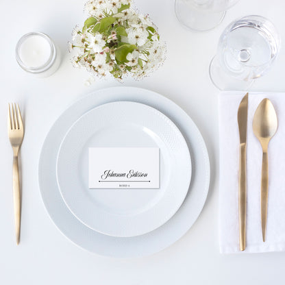 Enkla placeringskort till bröllop – Klassisk svartvit Formellt – Tryckt kort med namn för dukning BR003