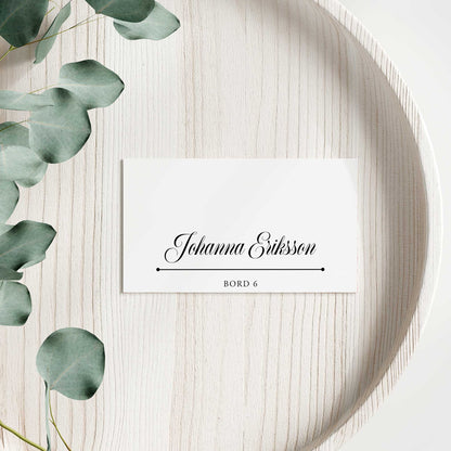 Enkla placeringskort till bröllop – Klassisk svartvit Formellt – Tryckt kort med namn för dukning BR003