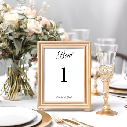 Bordsnummerkort till bröllop – Klassisk svartvit Formellt – Tryckt kort för dukning och bordsplacering BR003