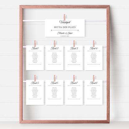 Bordsplaceringskort till bröllop – Klassisk svartvit Formellt – Titelskylt & bordskort för gäster BR003