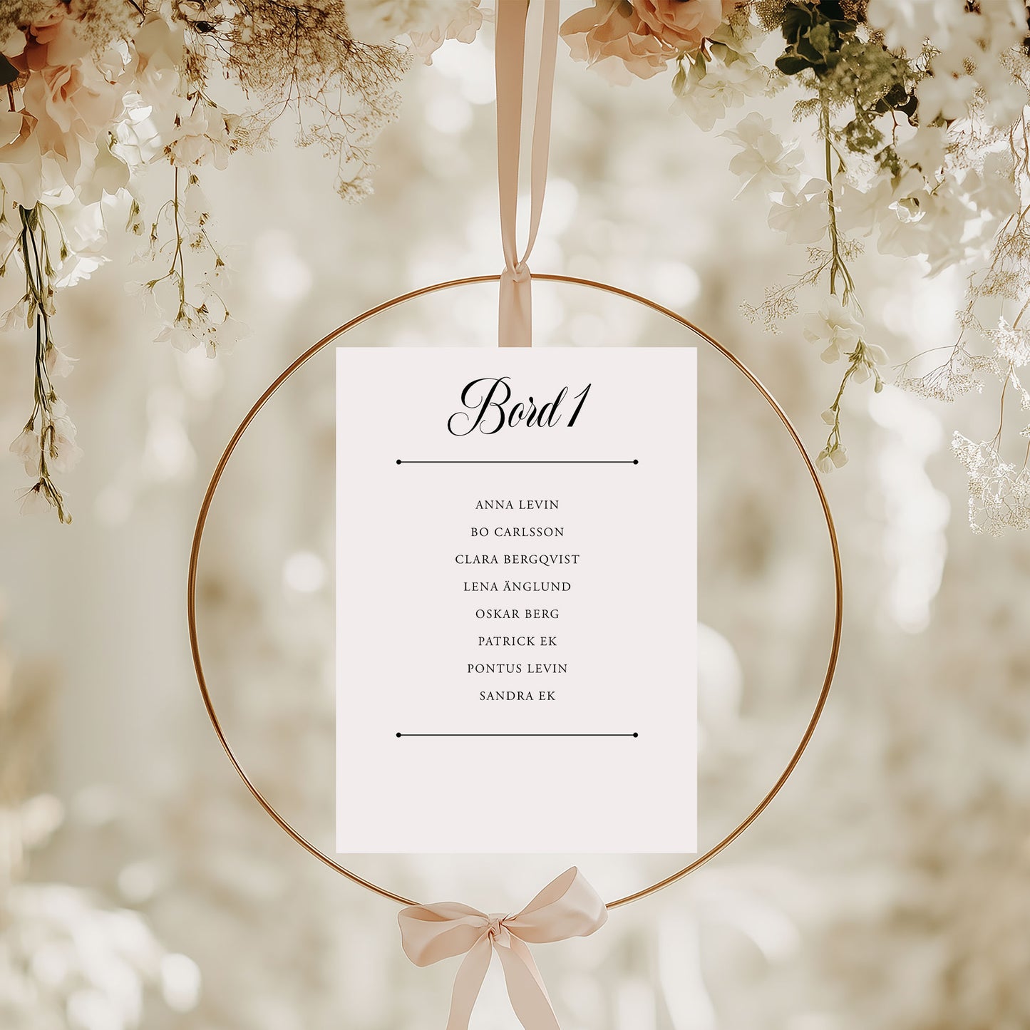 Bordsplaceringskort till bröllop – Klassisk svartvit Formellt – Titelskylt & bordskort för gäster BR003