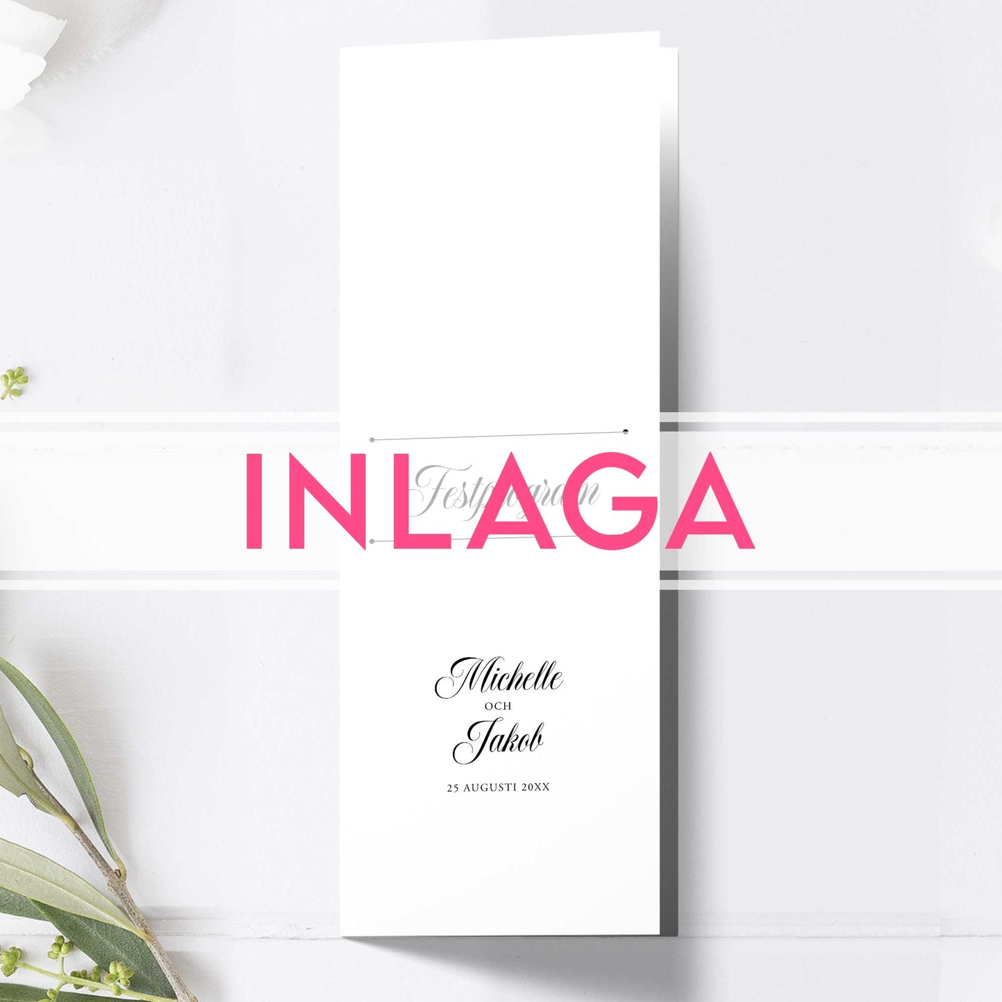 Lång Inlaga till festprogram – Klassisk svartvit Formellt – Extra sidor till avlångt bröllopsprogram 10,5×29,7 cm BR003