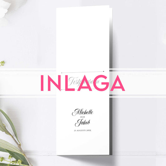 Lång Inlaga till festprogram – Klassisk svartvit Formellt – Extra sidor till avlångt bröllopsprogram 10,5×29,7 cm BR003