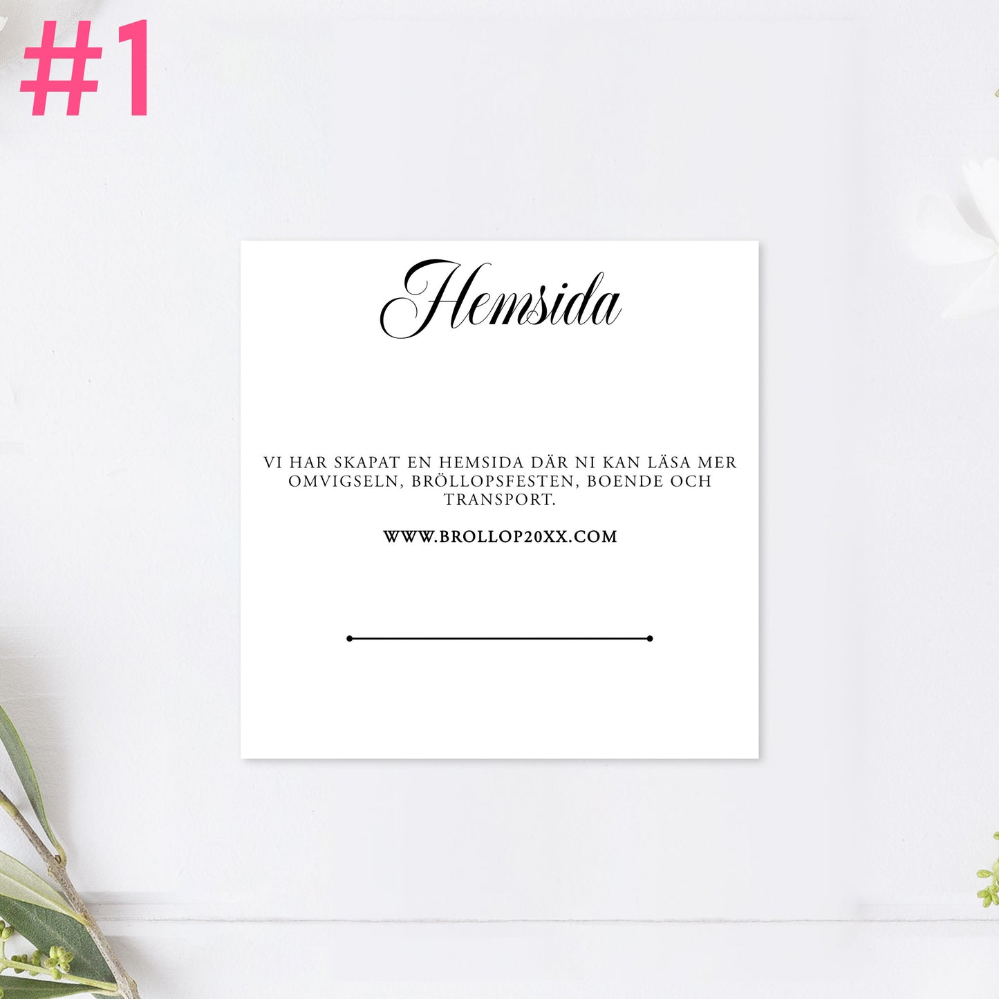 BR003-1 - Bröllopshemsida - Formellt svartvitt - Tryckt bröllopskort