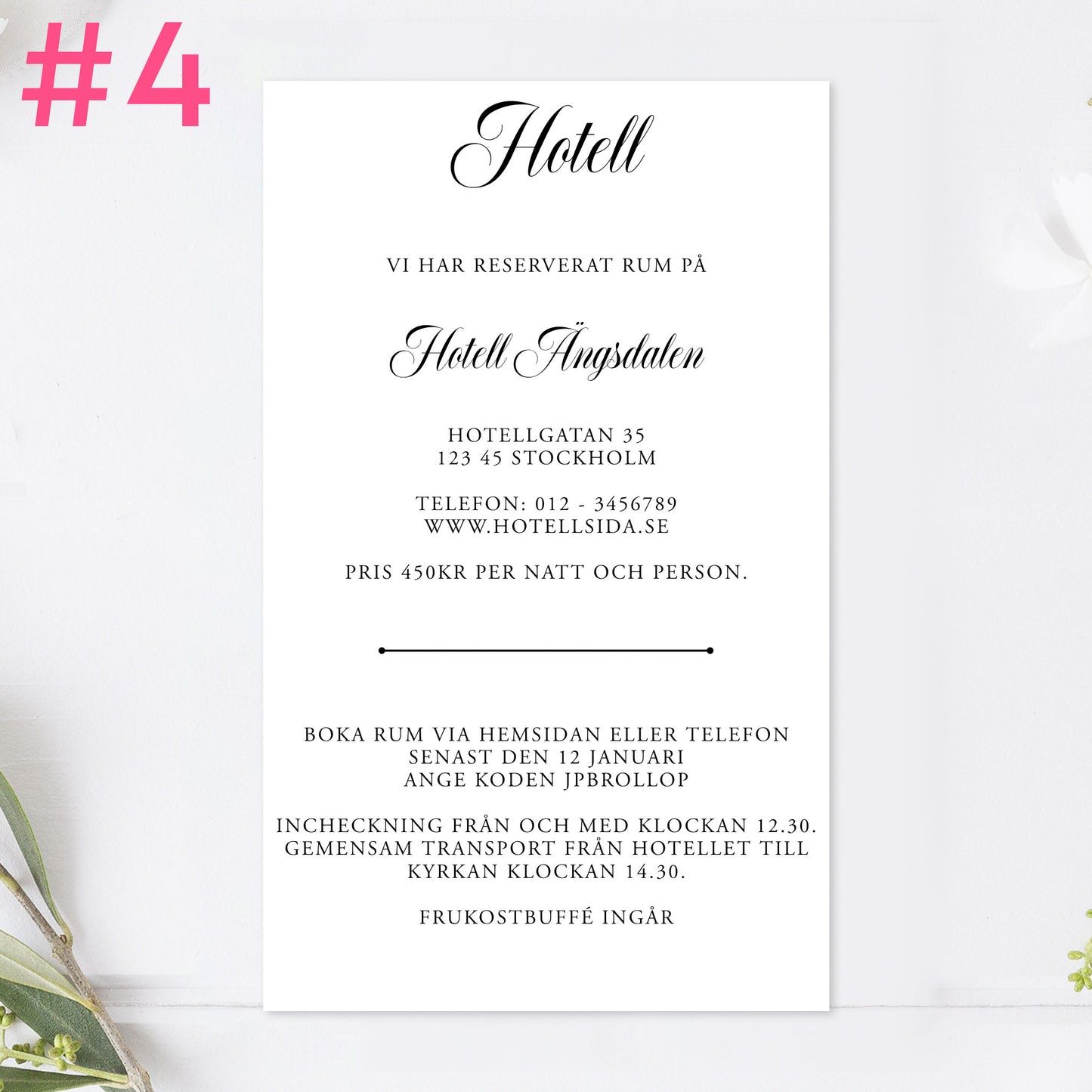 BR003-4 - Boendeinformation - Formellt svartvitt - Tryckt bröllopskort