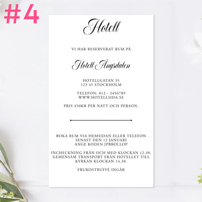 BR003-4 - Boendeinformation - Formellt svartvitt - Tryckt bröllopskort