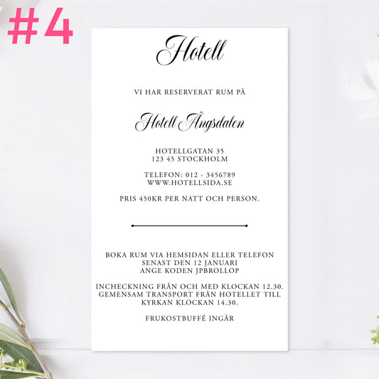 BR003-4 - Boendeinformation - Formellt svartvitt - Tryckt bröllopskort