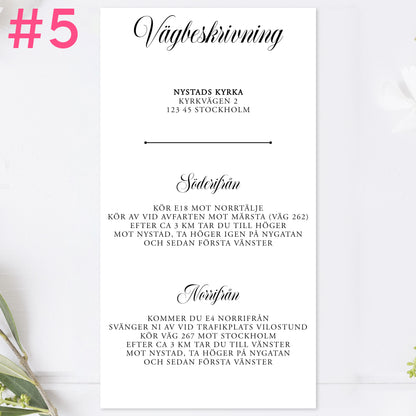 BR003-5 - Vägbeskrivning - Formellt svartvitt - Tryckt bröllopskort
