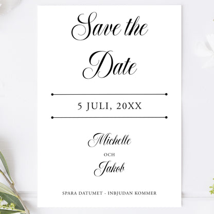 Save the Date-kort – Klassisk svartvit Formellt - A6 Tryckt kort för bröllopsdatum BR003