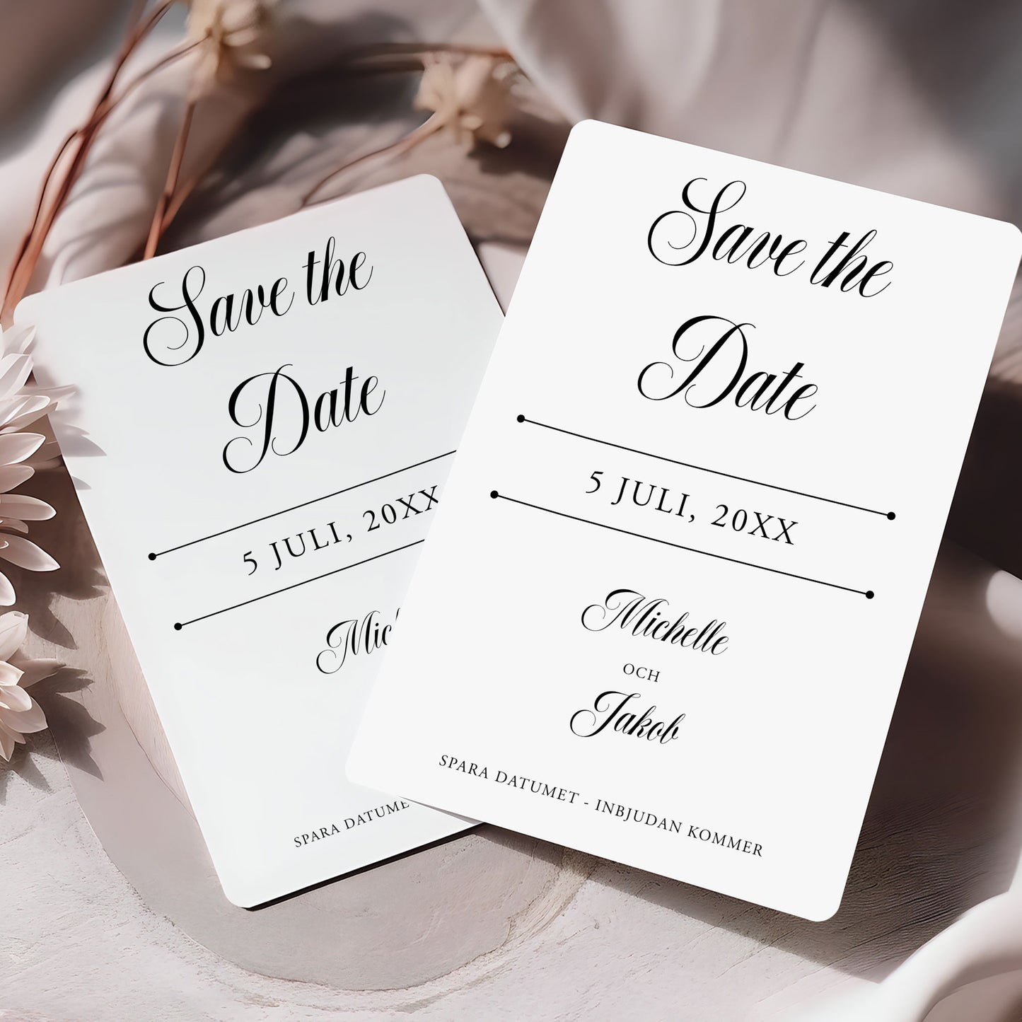 Save the Date-kort – Klassisk svartvit Formellt - A6 Tryckt kort för bröllopsdatum BR003