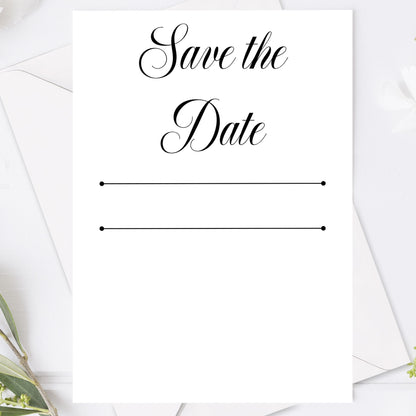 Save the Date kort – Klassisk svartvit Formellt - A6 Tryckt kort för bröllopsdatum BR003