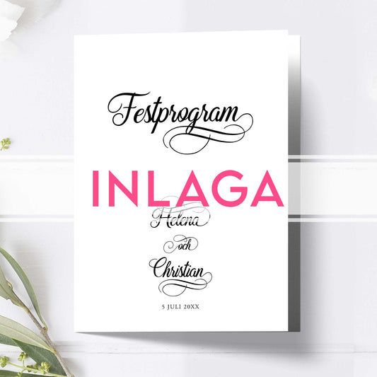 Inlaga till litet festprogram – Modern Script Svartvitt – Extra sidor till litet bröllopsprogram 12,7x17,7 cm BR004
