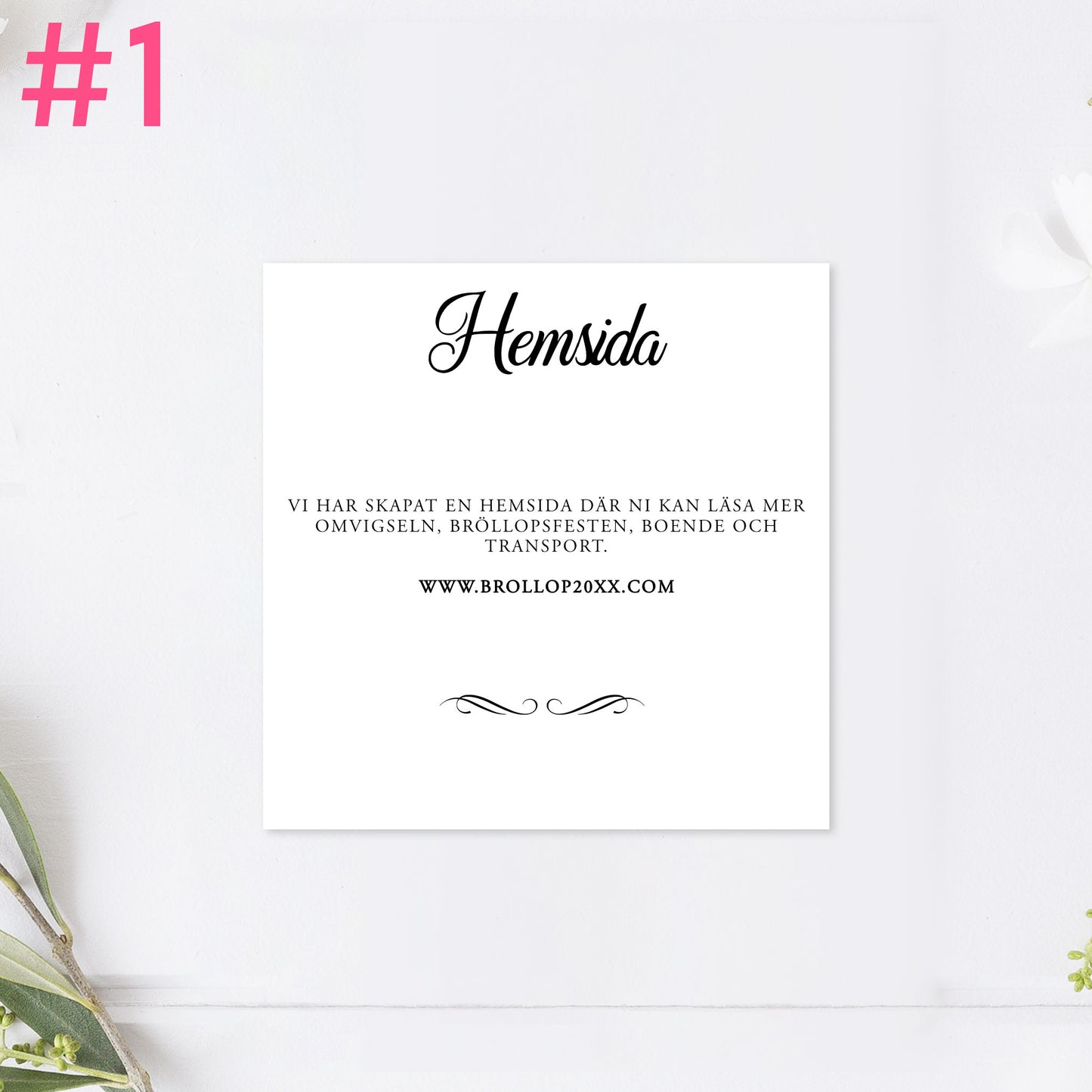 BR004-1 - Bröllopshemsida - Modern Script Svartvitt - Tryckt bröllopskort