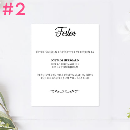 BR004-2 - Festinformation - Modern Script Svartvitt - Tryckt bröllopskort