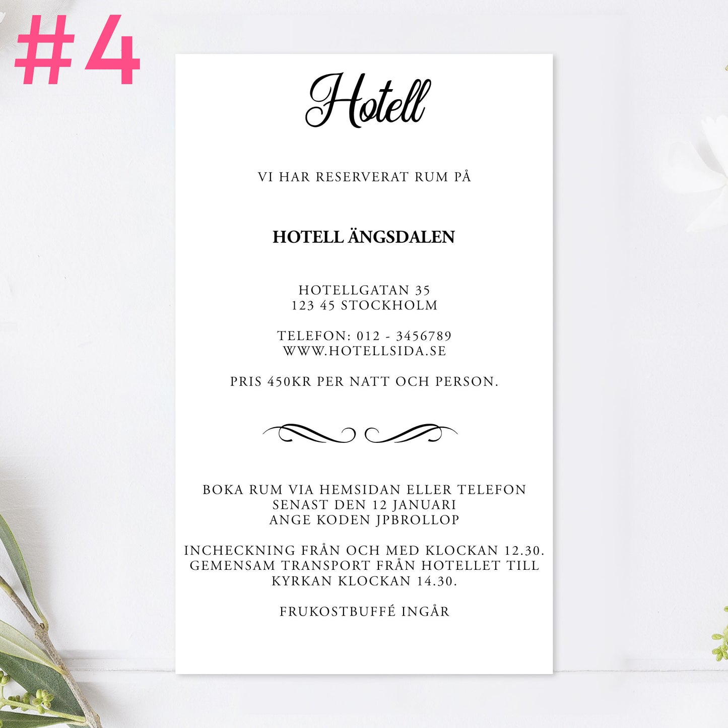 BR004-4 - Boendeinformation - Modern Script Svartvitt - Tryckt bröllopskort