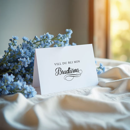 Vill du bli-kort – Modern script stil svartvitt – A6 Tryckt fråga till brudfölje BR004