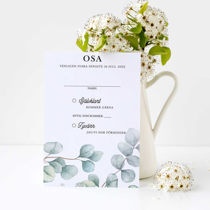 OSA-kort med kuvert (8 färger) – A6 Eucalyptus Elegant – Bröllopskort BR005