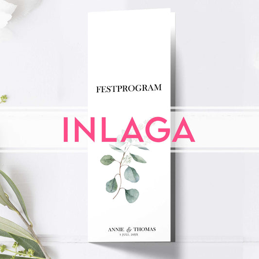 Lång Inlaga till festprogram – Eucalyptus Elegant – Extra sidor till avlångt bröllopsprogram 10,5×29,7 cm BR005