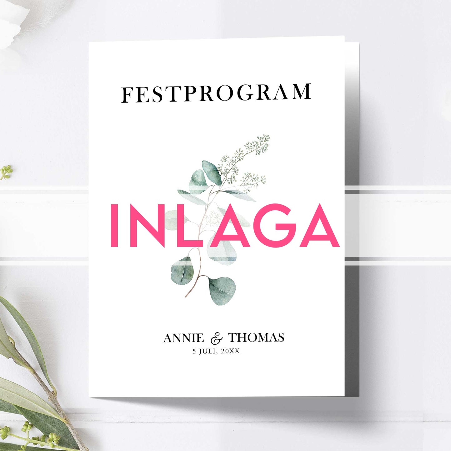 Inlaga till litet festprogram – Eucalyptus Elegant – Extra sidor till litet bröllopsprogram 12,7x17,7 cm BR005