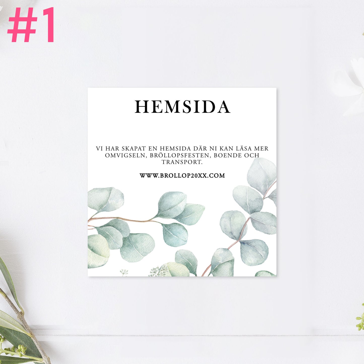 BR005-1 - Bröllopshemsida - Eucalyptus Elegant - Tryckt bröllopskort