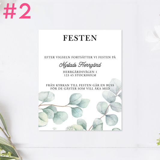 BR005-2 - Festinformation - Eucalyptus Elegant - Tryckt bröllopskort