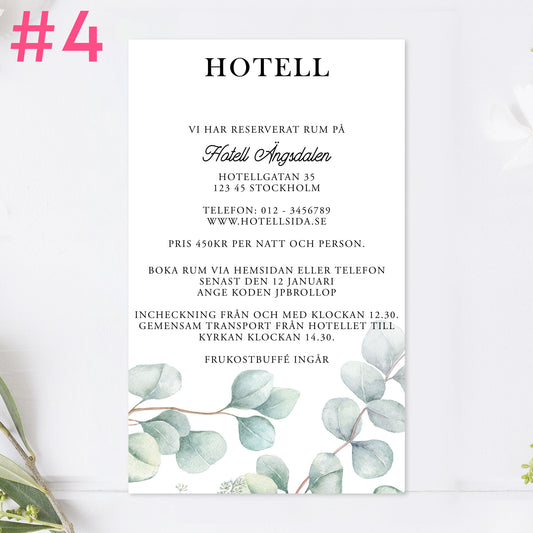 BR005-4 - Boendeinformation - Eucalyptus Elegant - Tryckt bröllopskort
