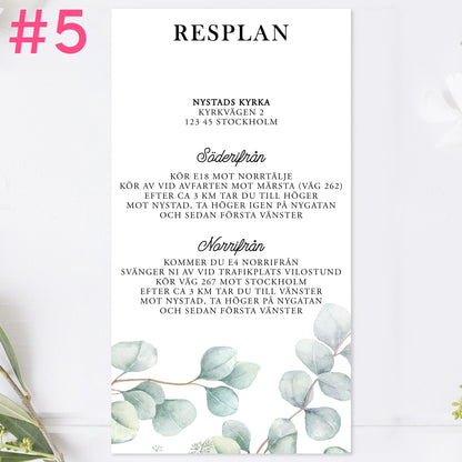 BR005-5 - Vägbeskrivning - Eucalyptus Elegant - Tryckt bröllopskort