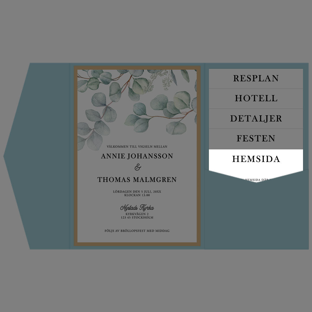 BR005-1 - Bröllopshemsida - Eucalyptus Elegant - Tryckt bröllopskort