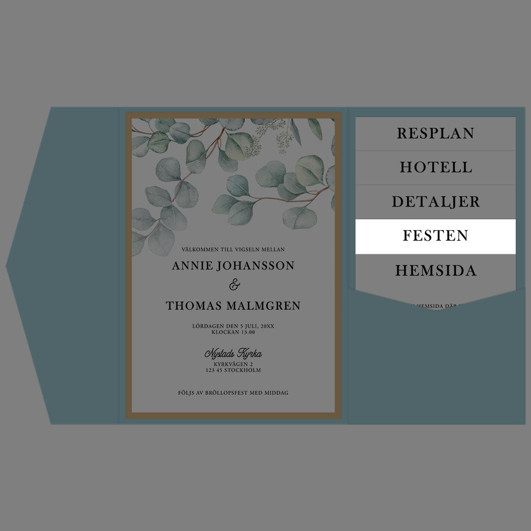 BR005-2 - Festinformation - Eucalyptus Elegant - Tryckt bröllopskort