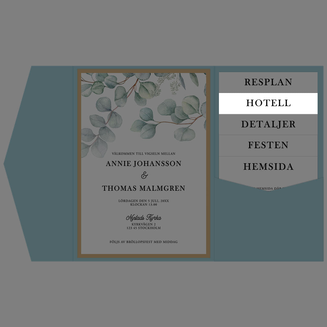 BR005-4 - Boendeinformation - Eucalyptus Elegant - Tryckt bröllopskort