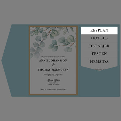 BR005-5 - Vägbeskrivning - Eucalyptus Elegant - Tryckt bröllopskort