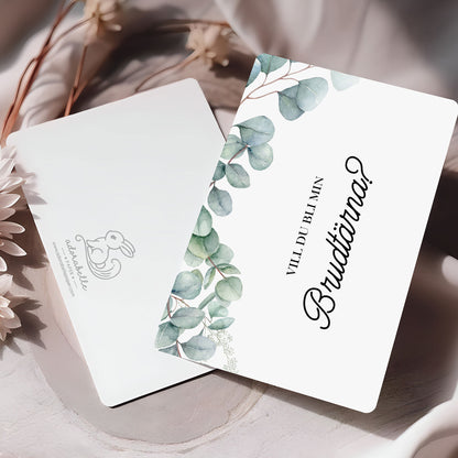 Vill du bli-kort – Eucalyptus Elegant – A6 Tryckt fråga till brudfölje BR005