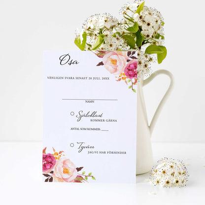 OSA-kort med kuvert (8 färger) – A6 Peach & Blush blommigt, somrigt – Bröllopskort BR006