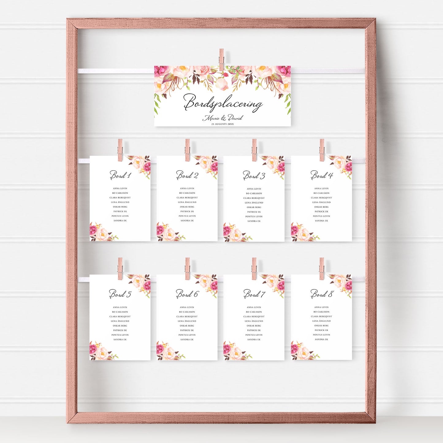 Bordsplaceringskort till bröllop – Peach & Blush Blommig Romantisk Somrig – Titelskylt & bordskort för gäster BR006