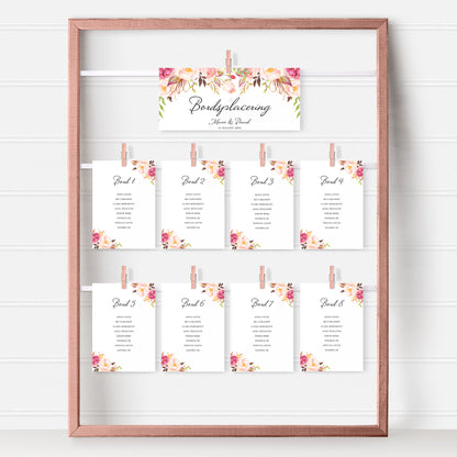 Bordsplaceringskort till bröllop – Peach & Blush Blommig Romantisk Somrig – Titelskylt & bordskort för gäster BR006