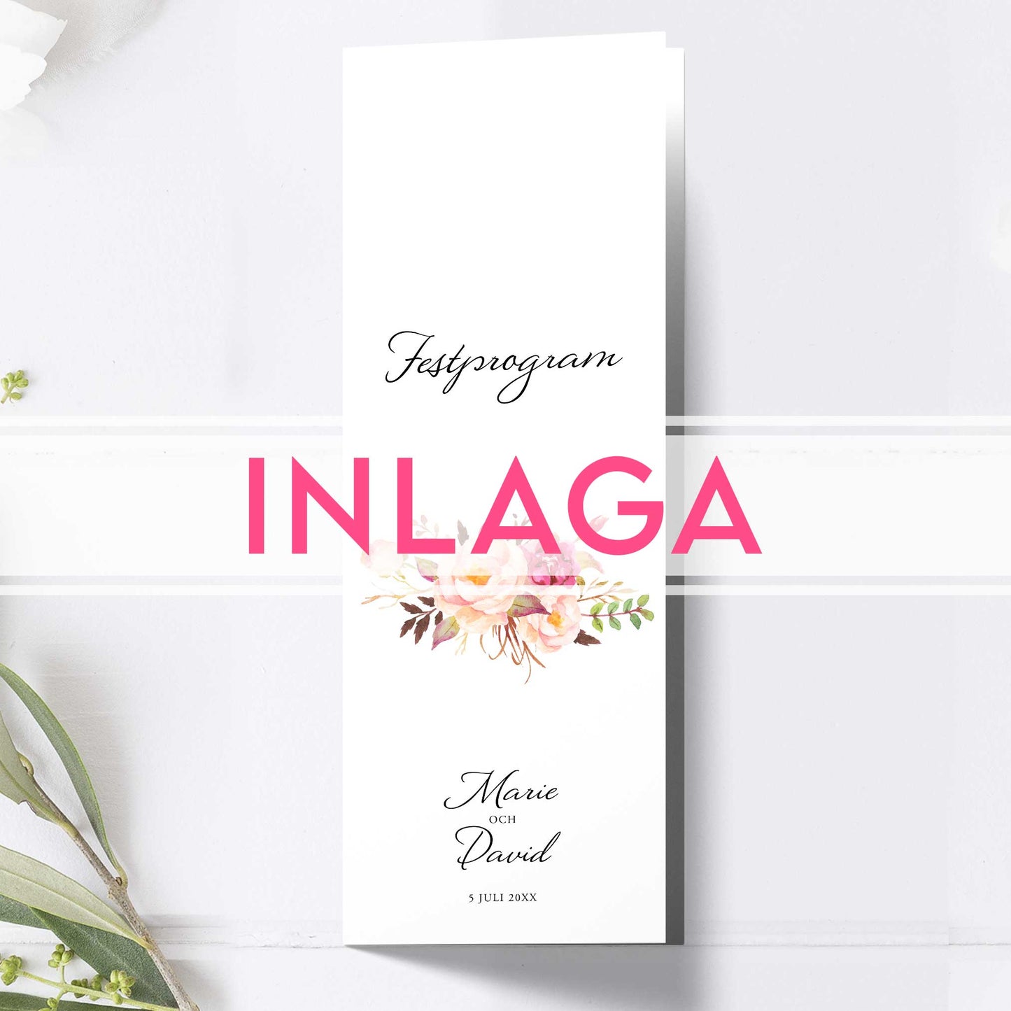 Lång Inlaga till festprogram – Peach & Blush blommigt, somrigt – Extra sidor till avlångt bröllopsprogram 10,5×29,7 cm BR006