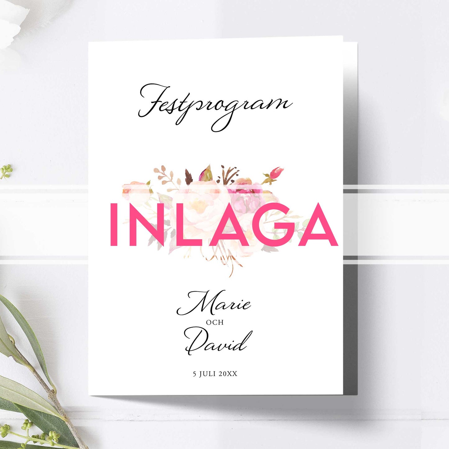 Inlaga till litet festprogram – Peach & Blush blommigt, somrigt – Extra sidor till litet bröllopsprogram 12,7x17,7 cm BR006