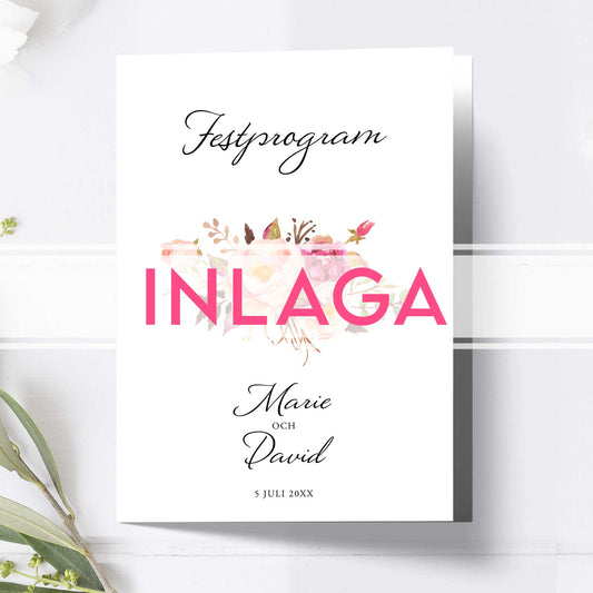 Inlaga till litet festprogram – Peach & Blush blommigt, somrigt – Extra sidor till litet bröllopsprogram 12,7x17,7 cm BR006